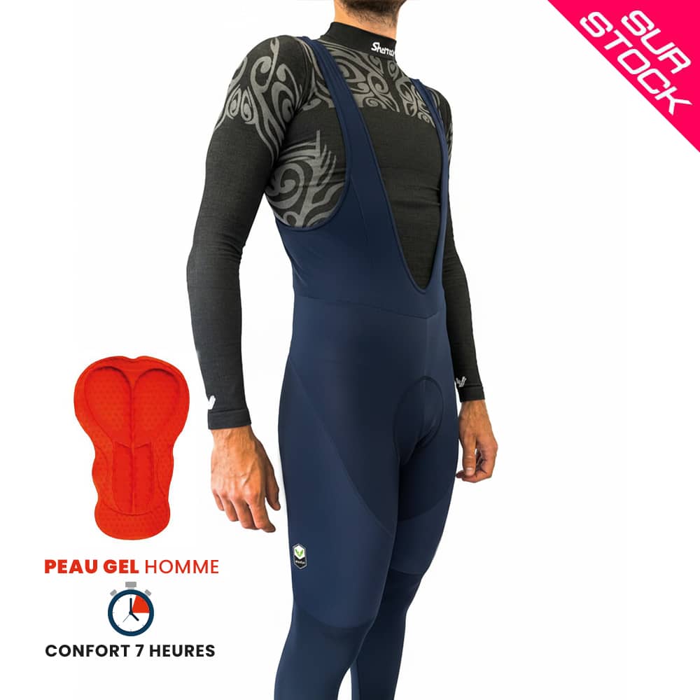 Collant cycliste hiver Homme Basico Marine Peau Gel