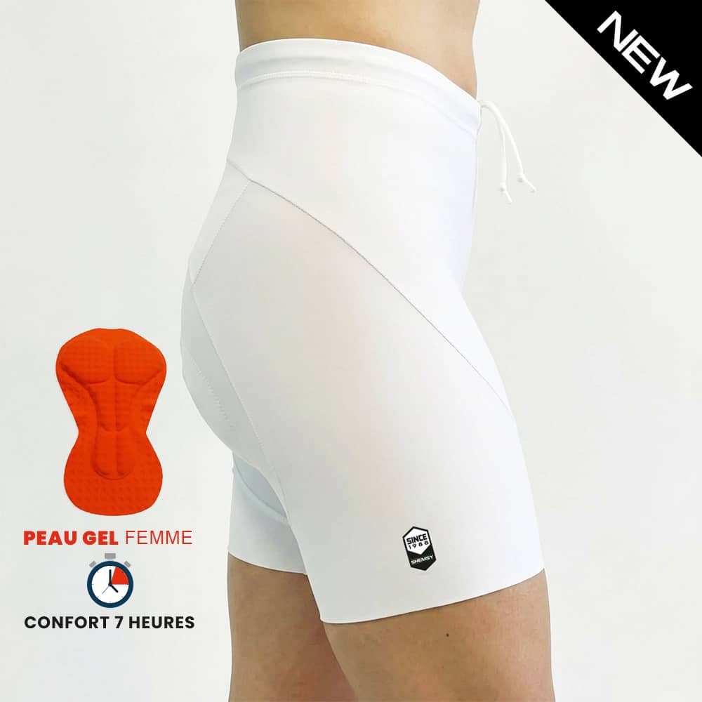 Cuissard cycliste femme sans bretelles BASICO Blanc peau gel